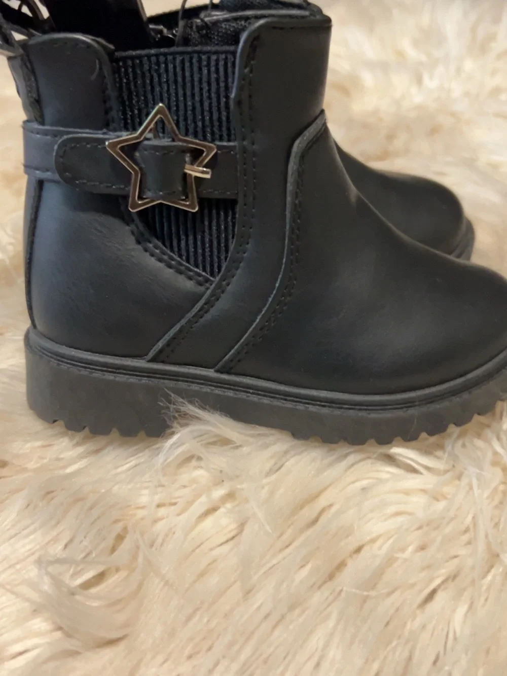 Kids Black Ankle Boots with Star Buckle